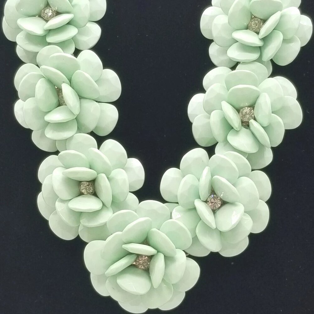Mint Tone Floral Statement Gold Tone Chain Necklace